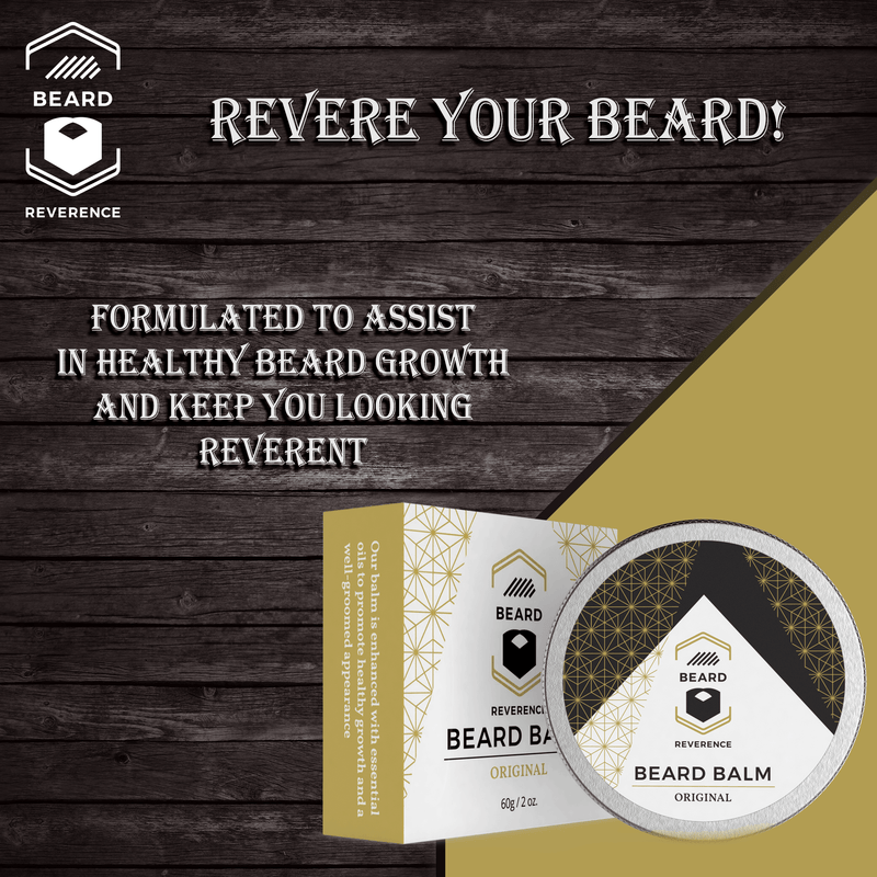 Beard Reverence Citrus Glory Beard Balm with a graphic of company tag line "Revere Your Beard." 