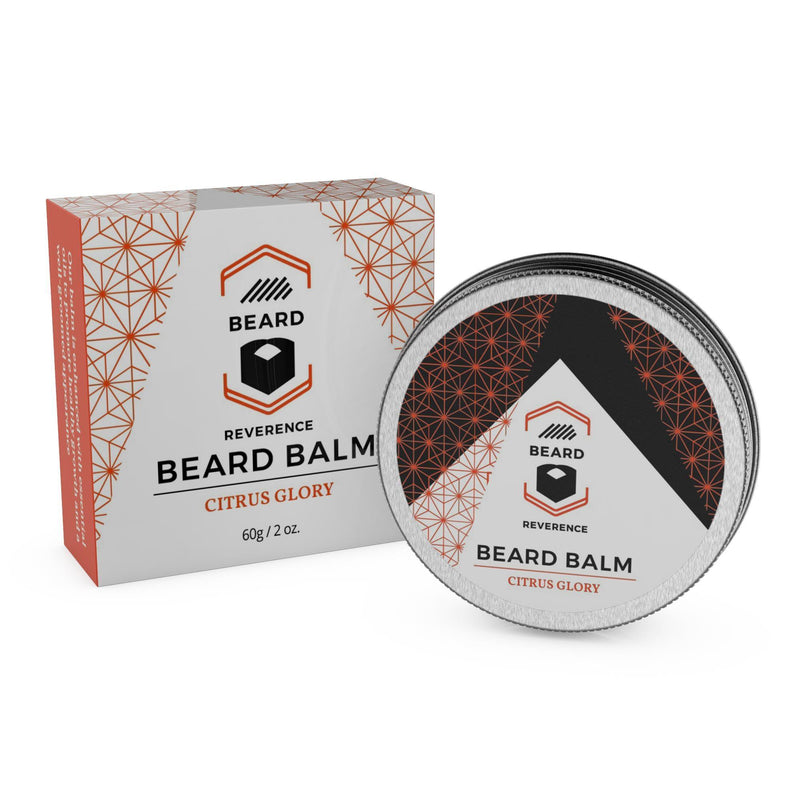 Beard Reverence Citrus Glory Beard Balm and its box. 