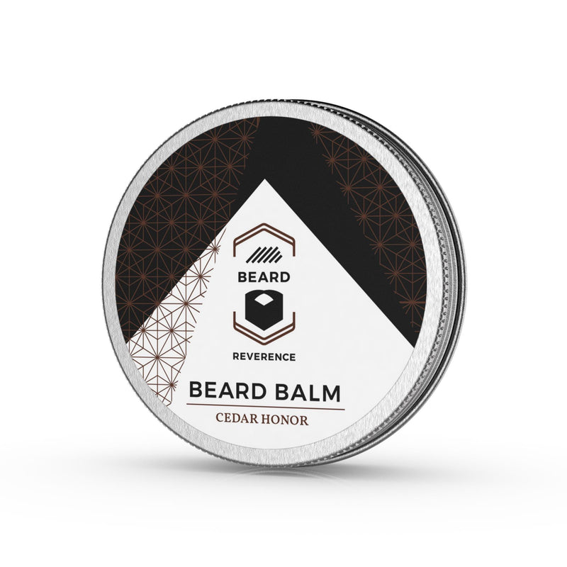 Beard Reverence Cedar Honor Beard Balm side angle.