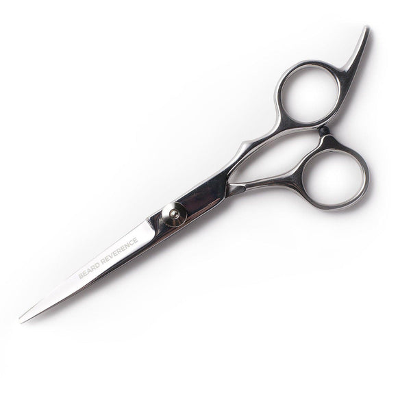 Beard Reverence Barber Grade Scissors with a rubber stopper and adjustment bolt. 