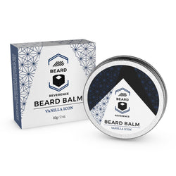 Beard Reverence Vanilla Icon Beard Balm next to its box. 